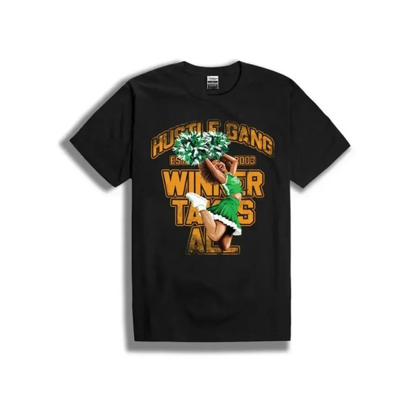 NEW Hustle Gang Morale Boost Tee Shirt Crew Neck Cheerleader Black Mens Large - Picture 1 of 6